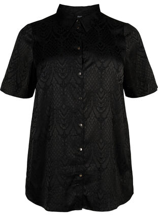 Koszula o przedluzonym kroju z teksturowanym wzorem, Black, Packshot image number 0