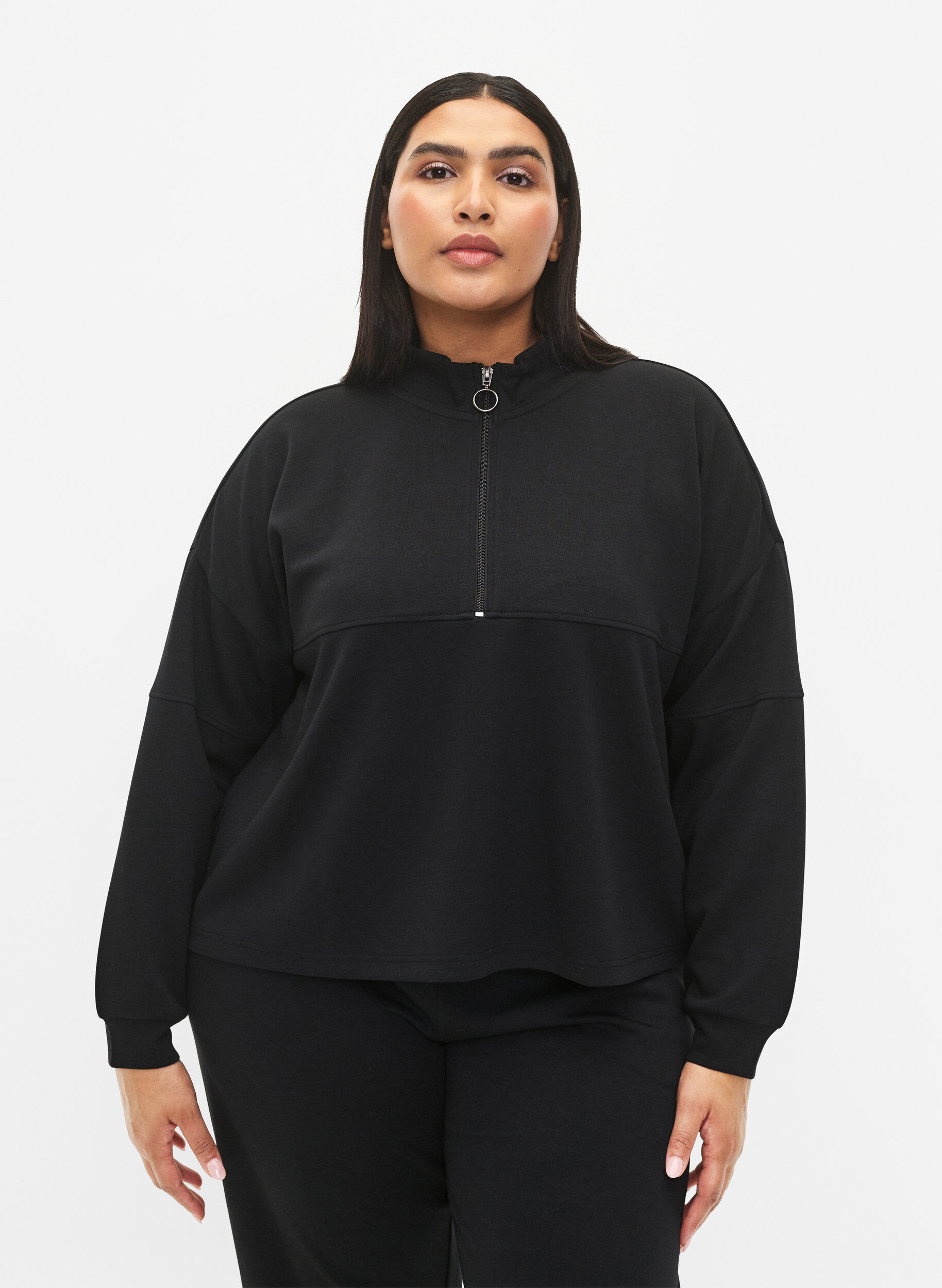 Zizzi Bluza z mieszanki modalu z wysokim dekoltem, Black, Model image number 0