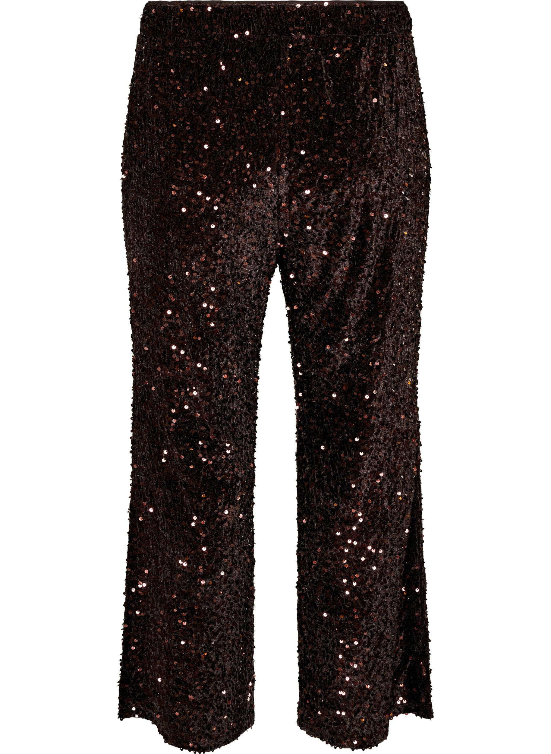 ZizziSpodnie z szerokimi nogawkami z cekinami, Brązowy, Packshot image number 1