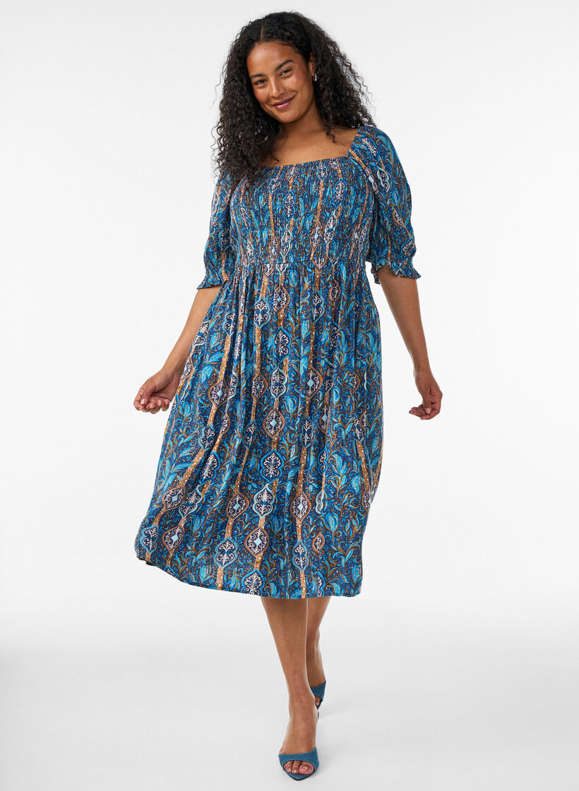 Letnia sukienka z wiskozy z nadrukiem paisley, Niebieskie, Model image number 0