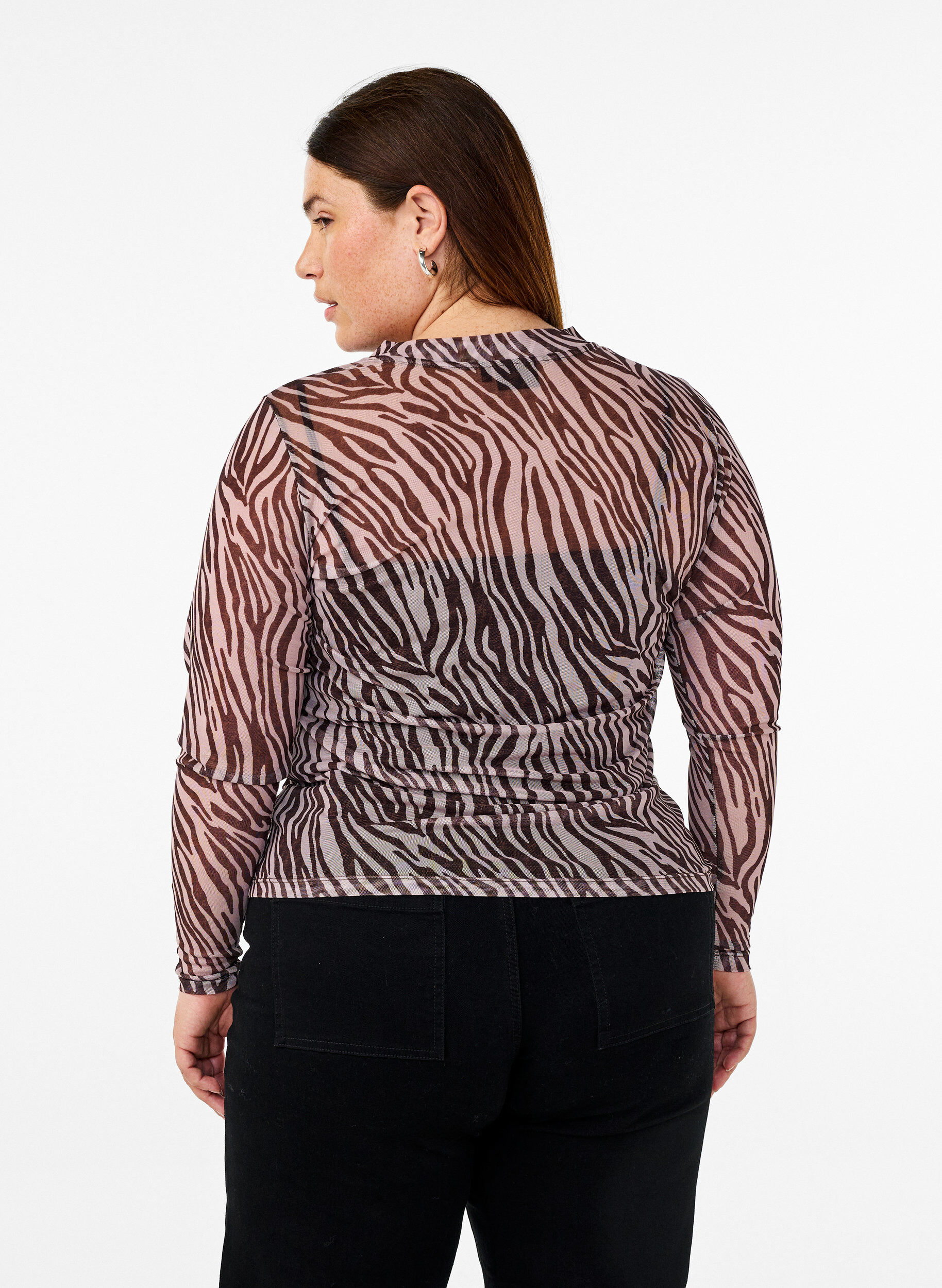 ZizziSiateczkowy top z nadrukiem w zebre, Czarne, Model image number 2