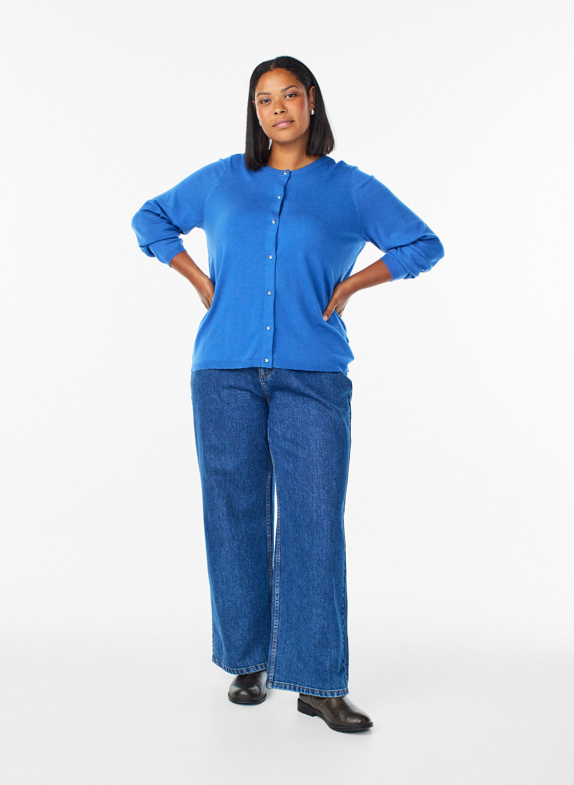 Zizzi Kardigan z okraglymi guzikami, Niebieskie, Model image number 1