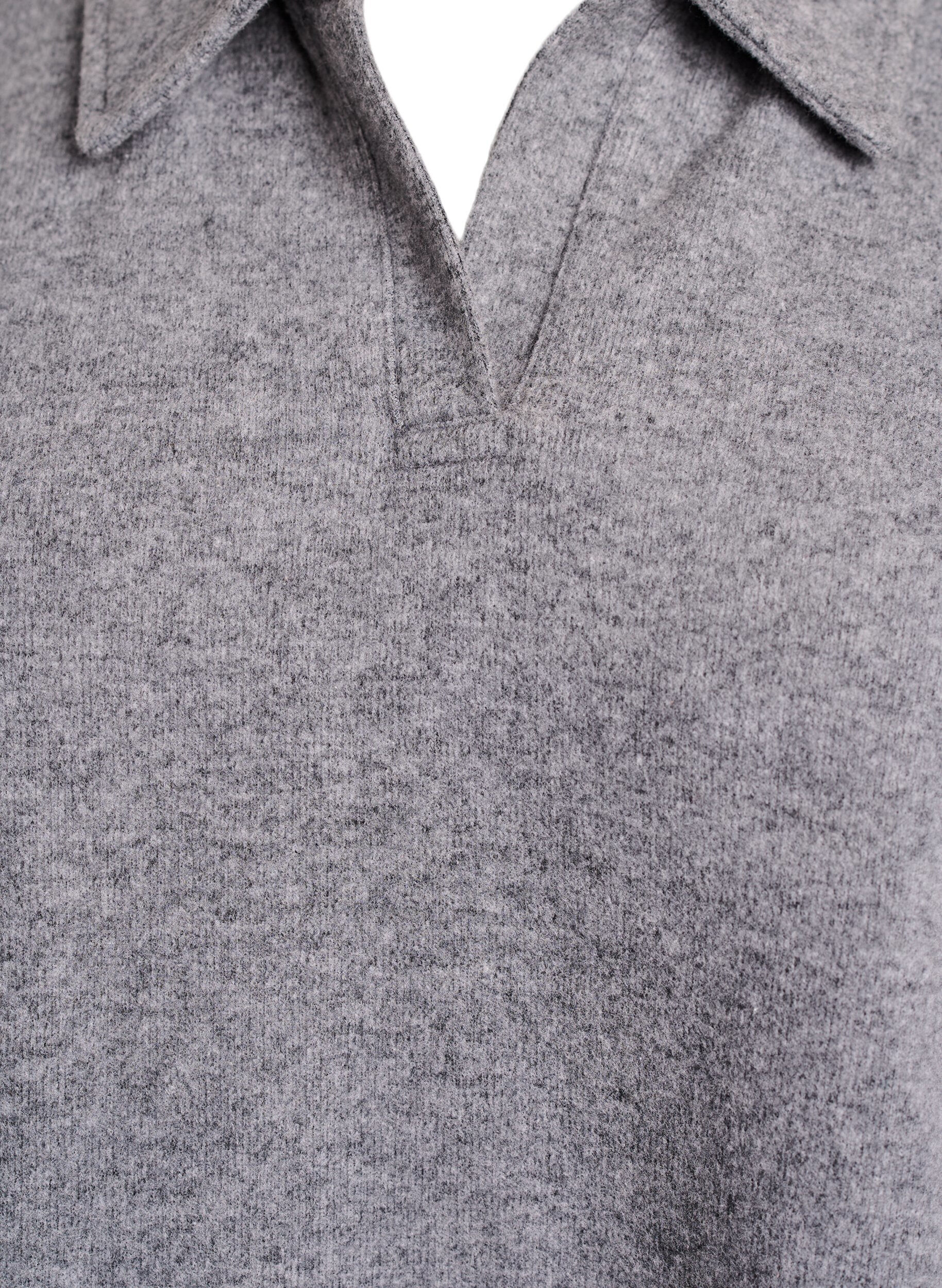 Zizzi Bluzka z dzianiny z kolnierzykiem i dekoltem w ksztalcie litery V, Ciemnoszary, Packshot image number 2