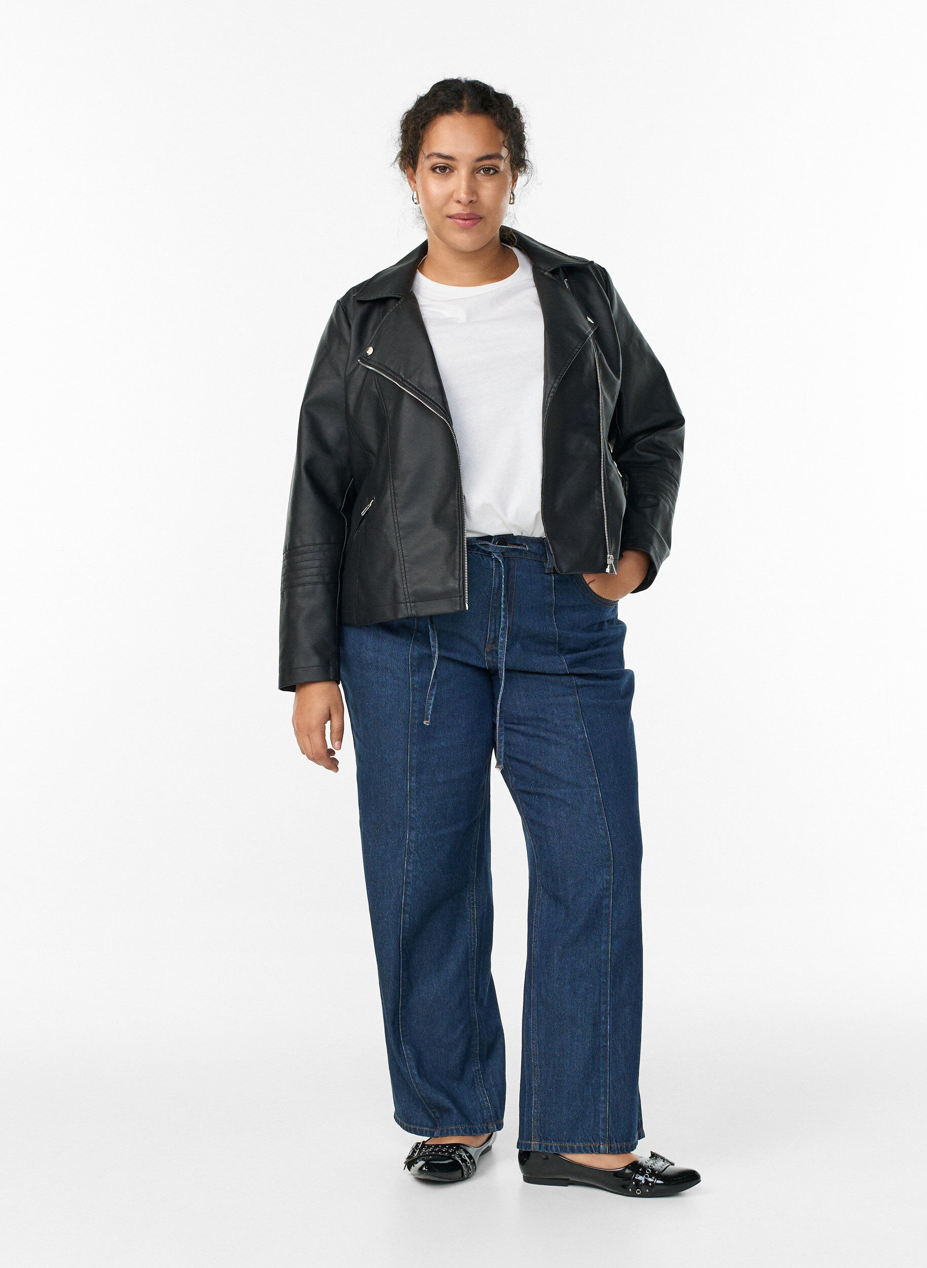 Zizzi Kurtka motocyklowa z imitacji sk&oacute;ry, Czarne, Model image number 1