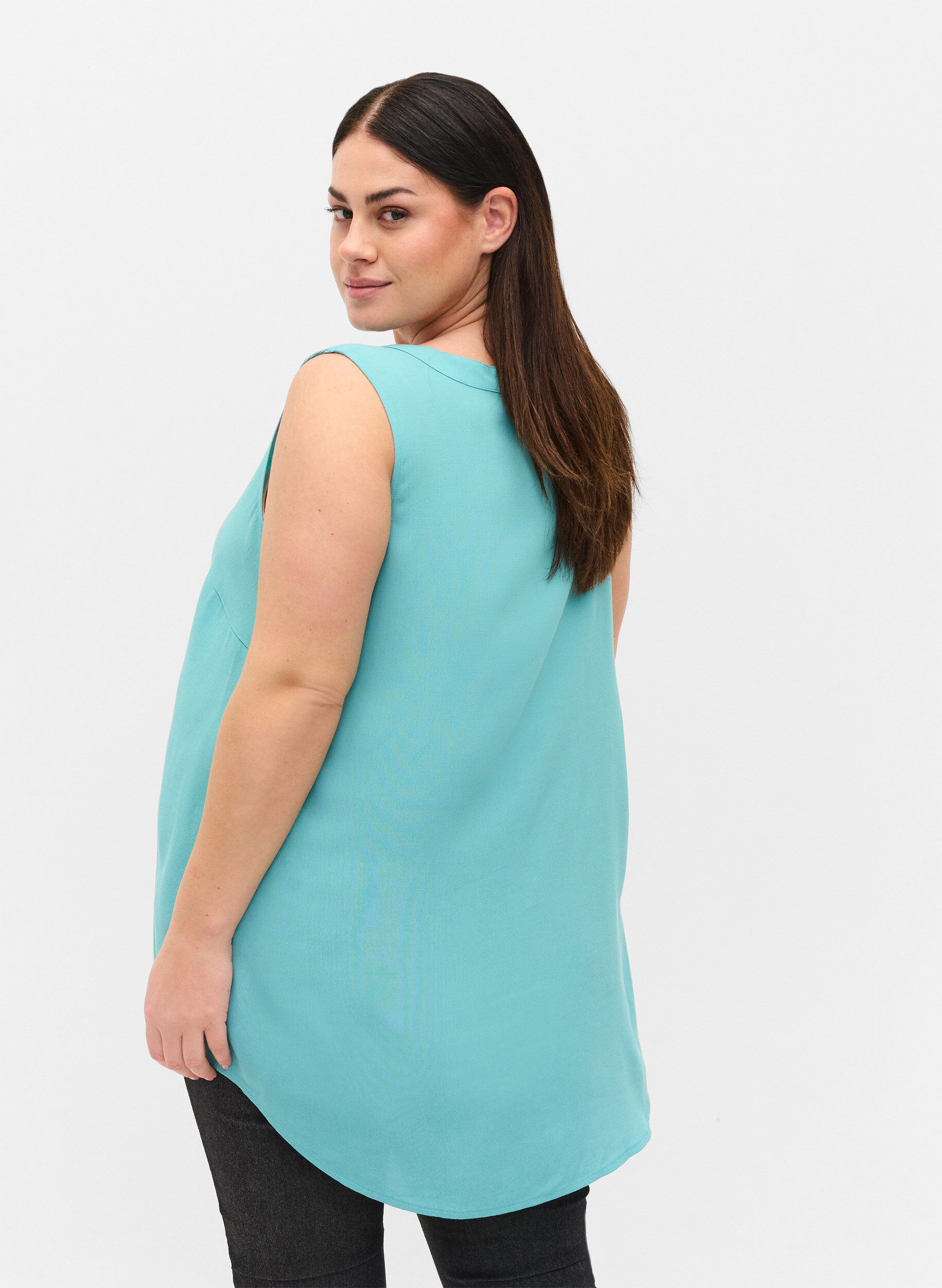 Zizzi Viscose top with buttons, Aqua Sea, Model image number 1