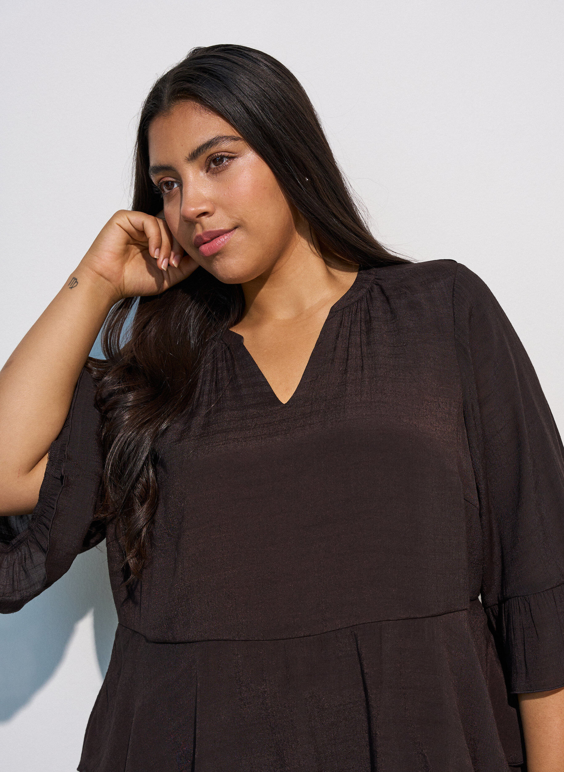 ZizziBluzka z 3/4-sleeves i falbankami, Brązowy, Model image number 3