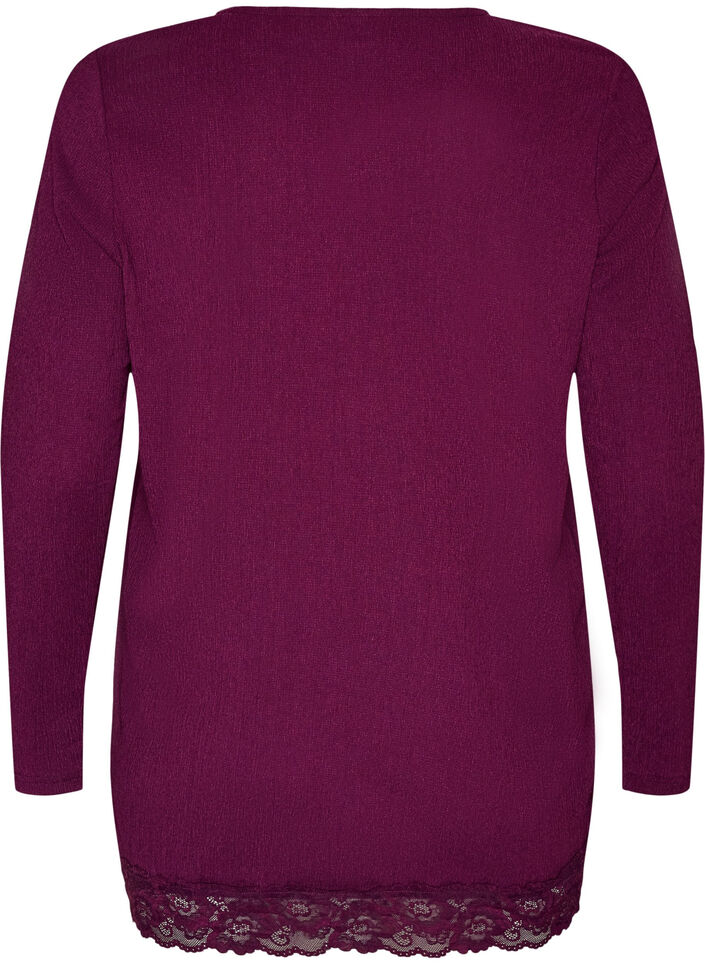 Bluzka z jerseyu z asymetrycznym wykonczeniem koronkowym, Fioletowy, Packshot image number 1