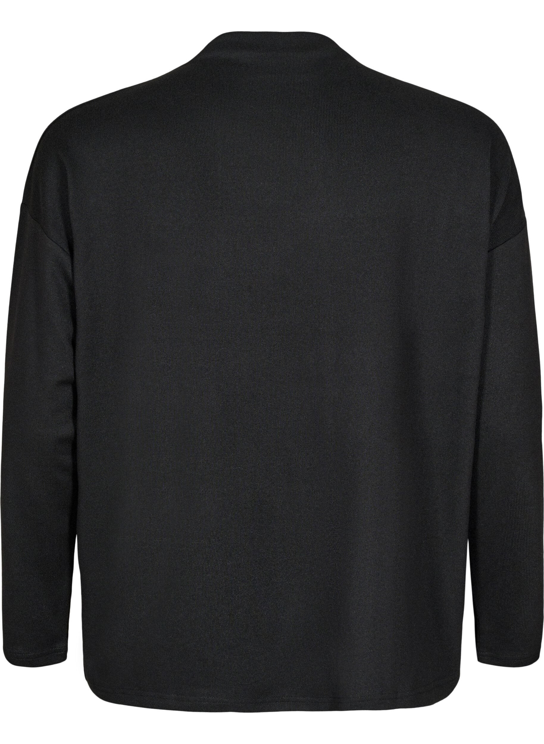 Zizzi Bluzka z&nbsp;wysokim dekoltem i&nbsp;dlugimi rekawami, Czarne, Packshot image number 1