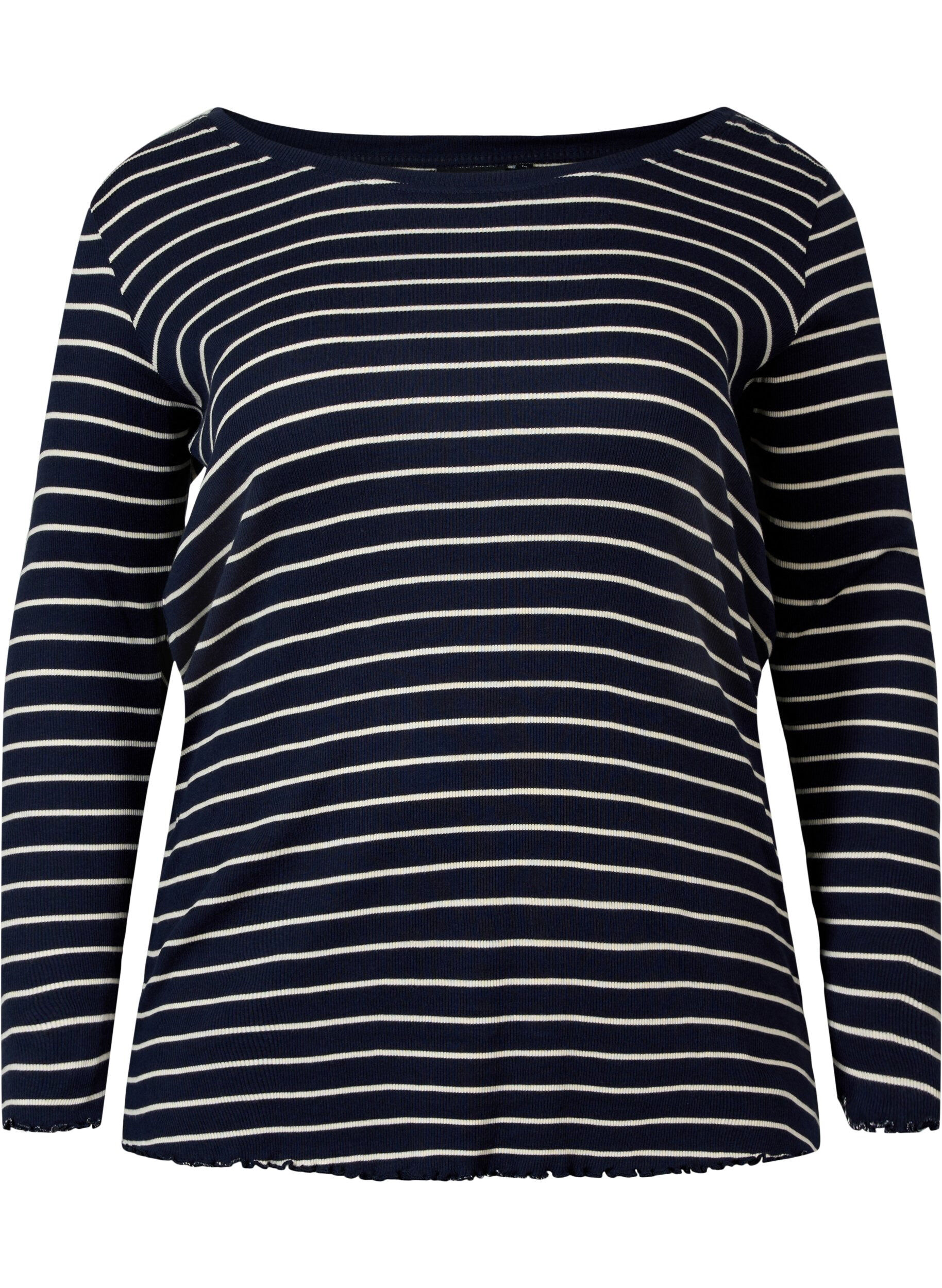 Zizzi Top w paski z okraglym dekoltem, Night Sky Stripe, Packshot image number 0