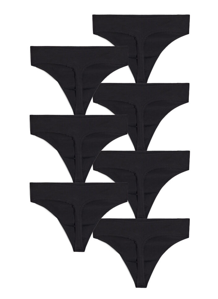  Bawelniane stringi 7-pack typu G, Czarne, Packshot image number 1