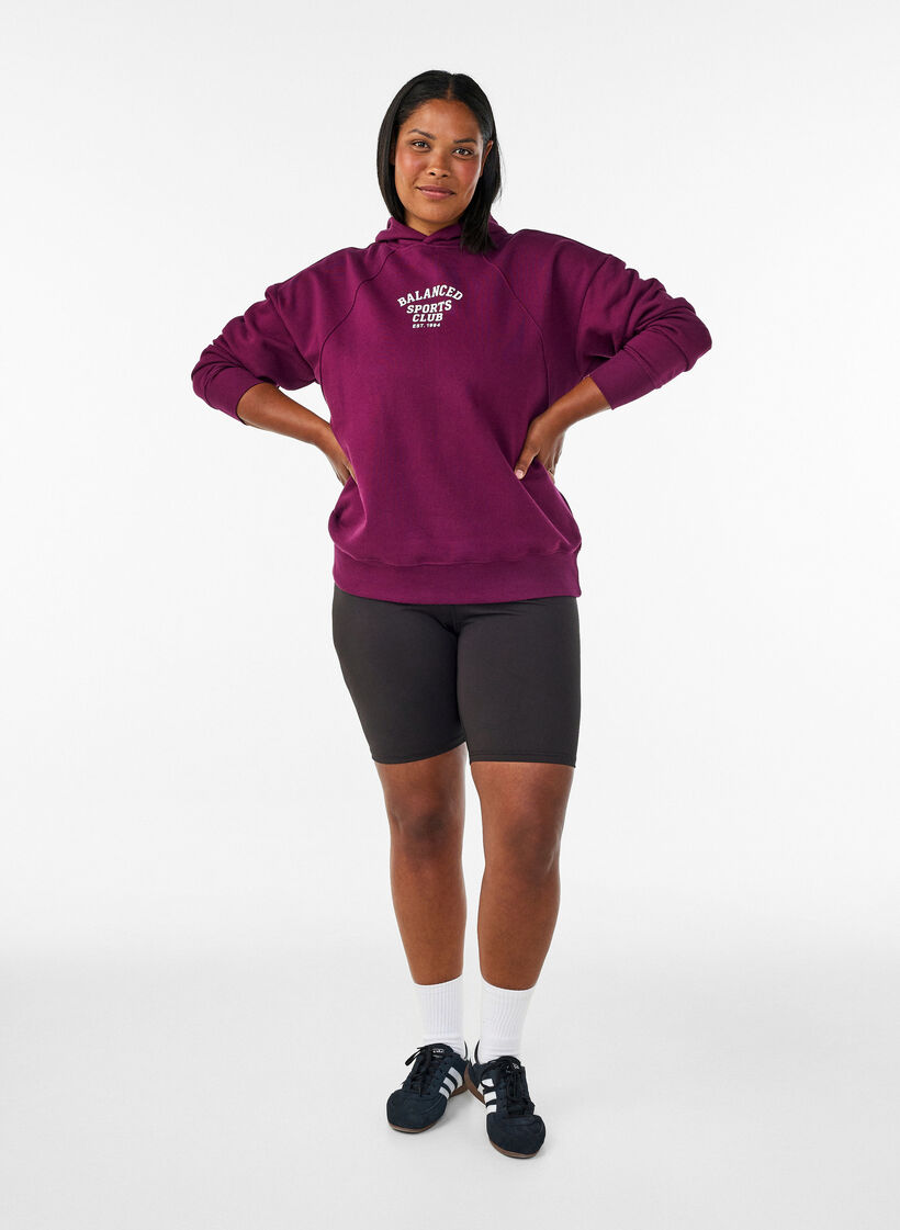Bluza z kapturem z nadrukiem na piersi, Fioletowy, Model image number 1