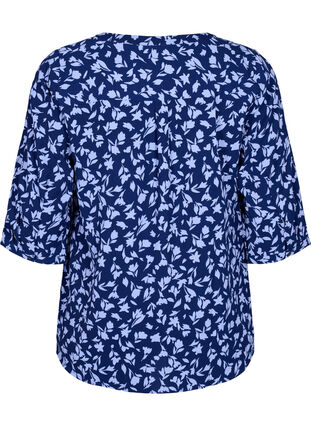 Bluzka w kwiaty z rekawami 3/4, M. Blue Flower AOP, Packshot image number 1