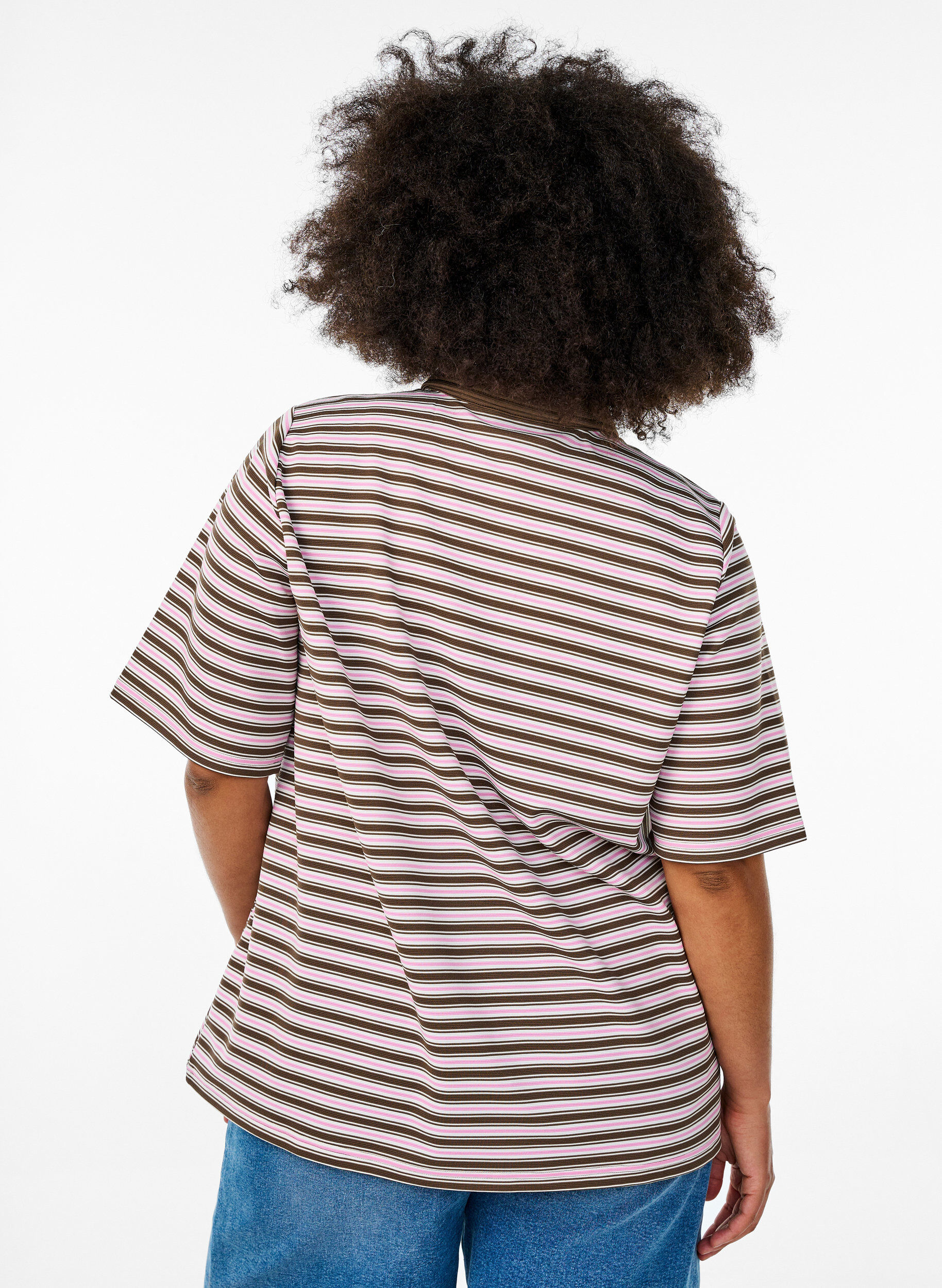 Zizzi Koszulka polo w paski z kr&oacute;tkim rekawem i zamkiem blyskawicznym, Brązowy, Model image number 2