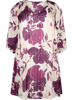 Sukienka z dekoltem w szpic i rekawami 3/4 z nadrukiem, D.Purple Graphic AOP, Packshot image number 0