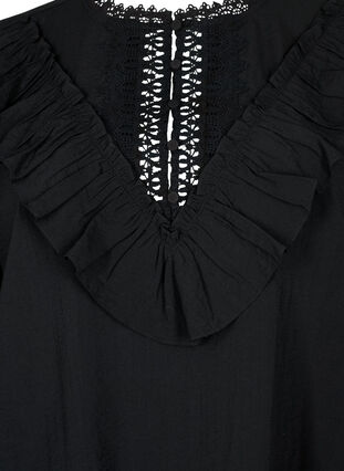 Bluzka z wiskozy z falbanami i haftem, Black, Packshot image number 2