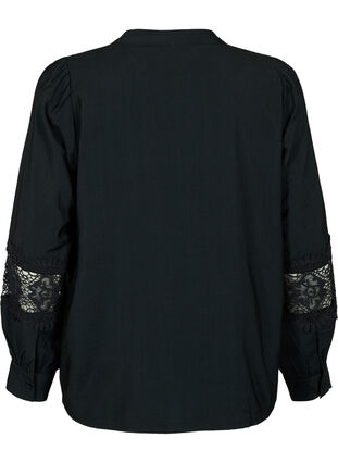 Bluzka z wiskozy z szydelkowanymi detalami, Black, Packshot image number 1