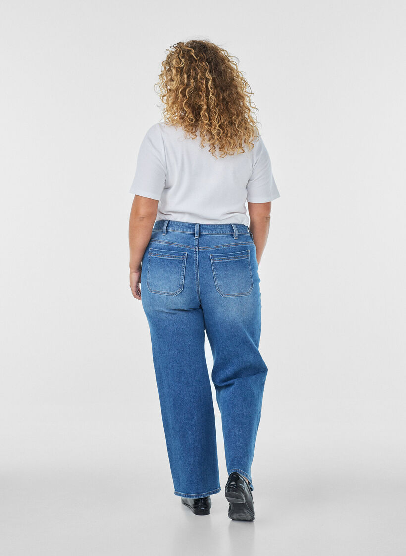 Proste jeansy o lekko zniszczonym wygladzie, Niebieskie, Model image number 1