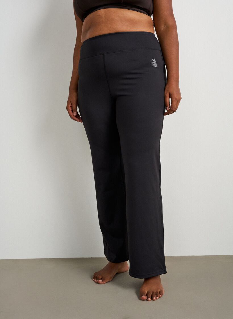 Legginsy treningowe bootcut z wysokim stanem, Czarne, Model image number 2