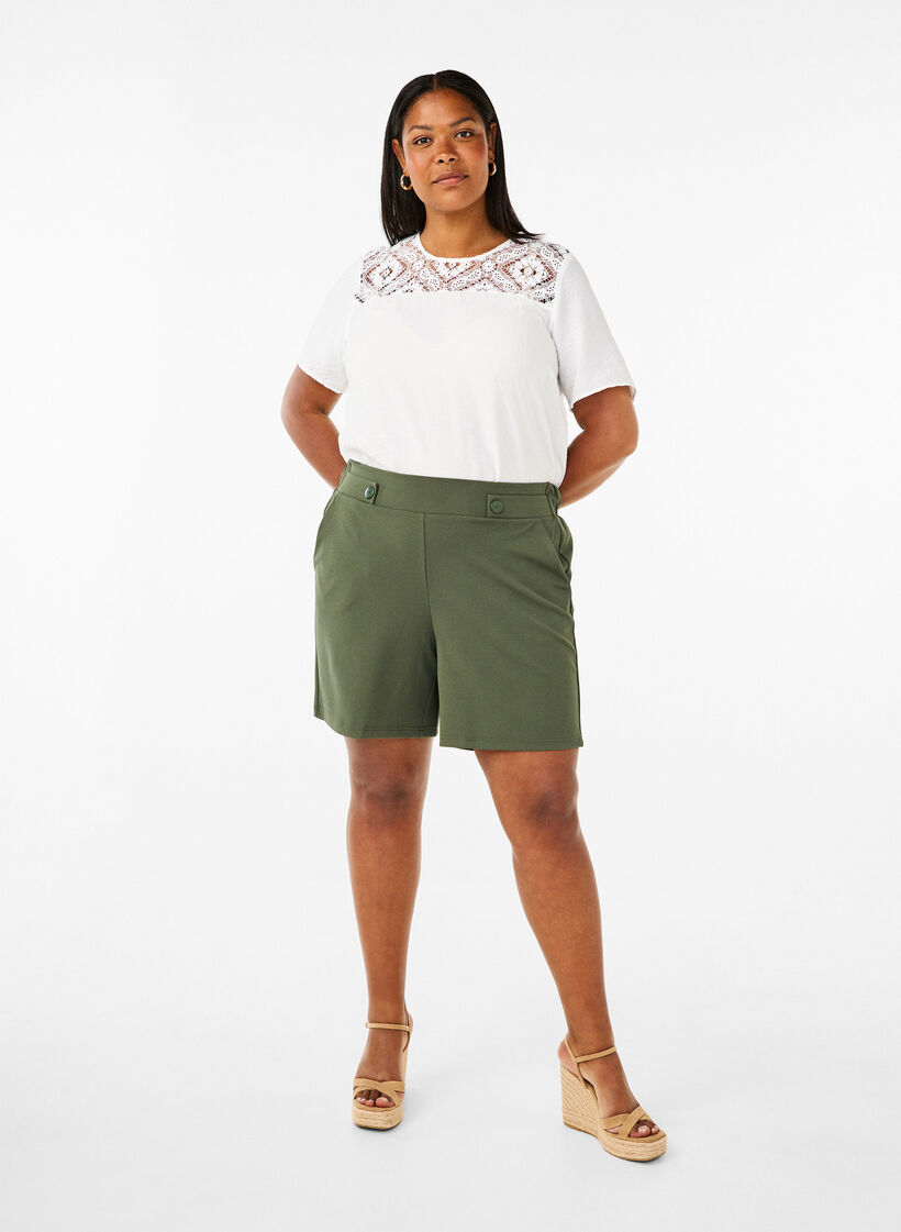 Bluzka z wiskozy z krótkim rekawem i koronkowymi detalami, Bright White, Model image number 3