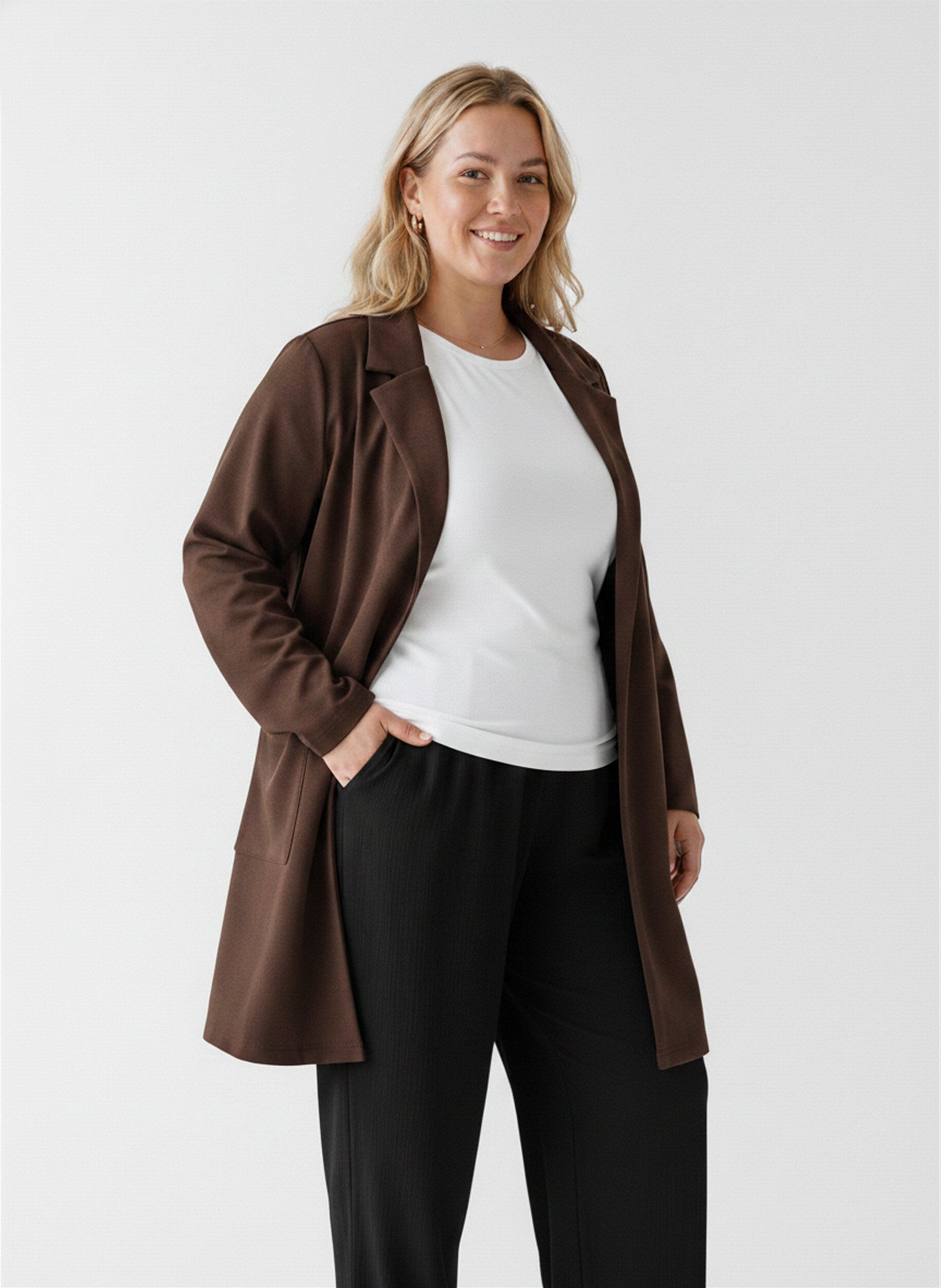 ZizziDluga marynarka z kieszeniami, Brązowy, Model image number 0