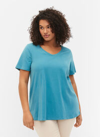Podstawowa, gladka bawelniana koszulka, Brittany Blue, Model