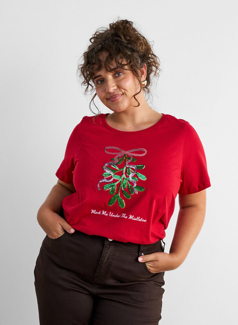 Koszulka swiateczna z bawelny organicznej, Czerwony, Model image number 0
