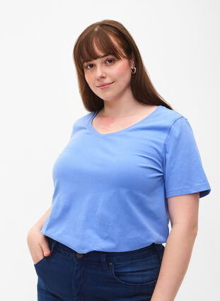 Podstawowa, gladka bawelniana koszulka, Blue Bonnet, Model image number 0