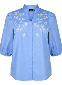 Bawelniana bluzka koszulowa z haftowanymi kwiatami
