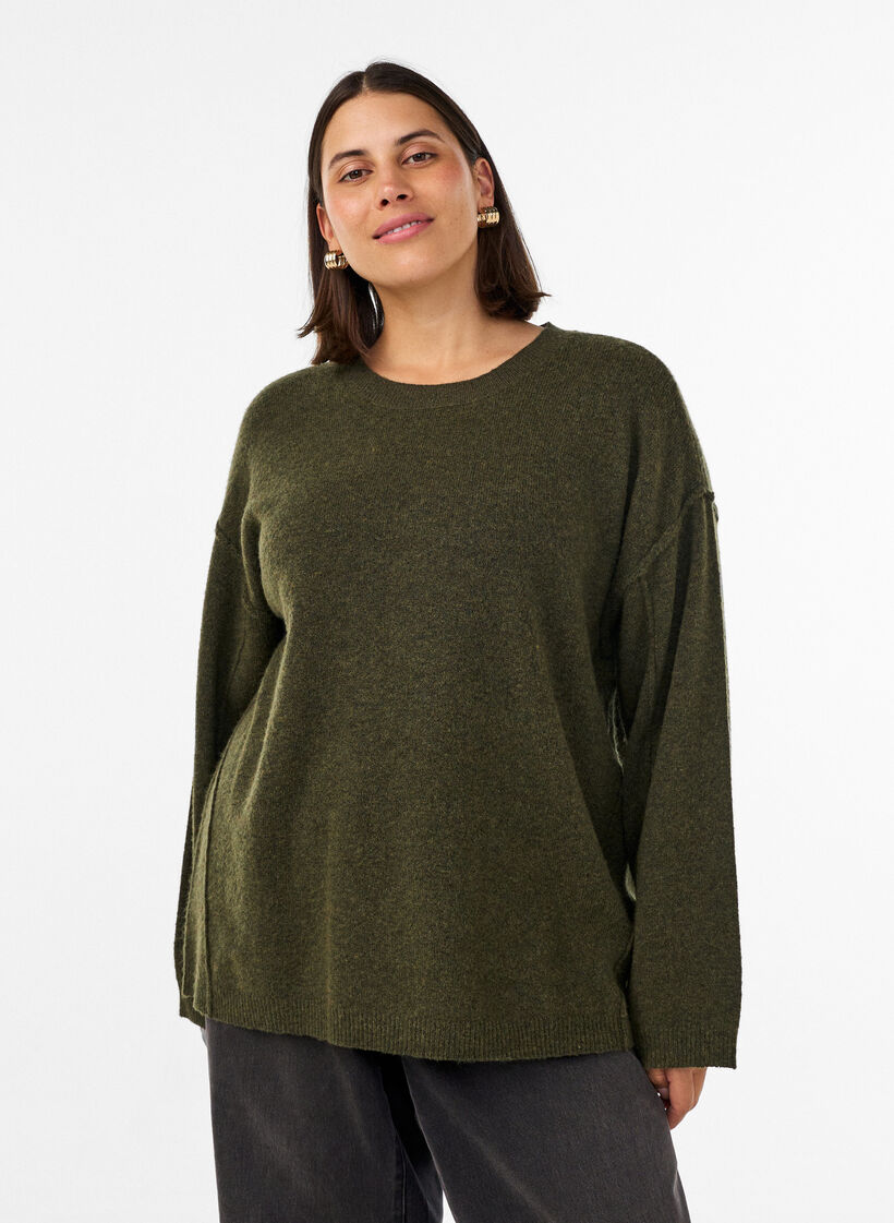 Luzny dzianinowy sweter z widocznymi szwami, Zielony, Model image number 0