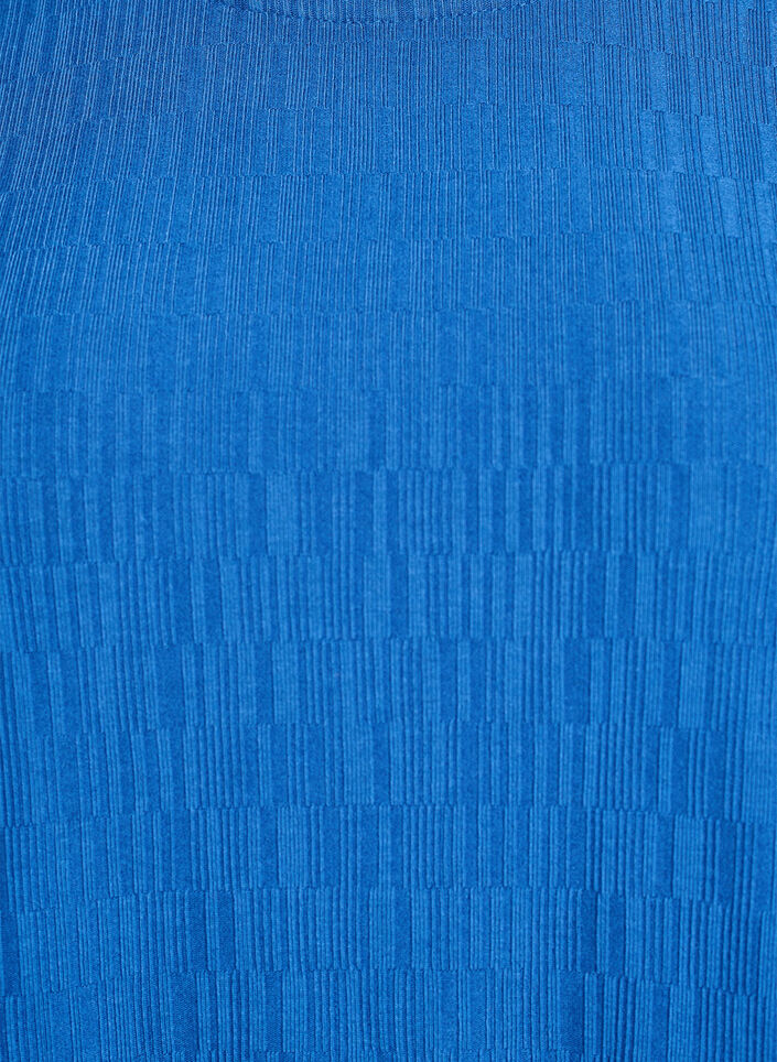 Bluzka z faktura i rekawami 3/4, Niebieskie, Packshot image number 2