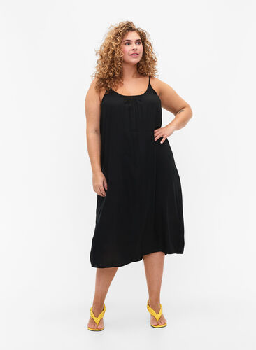 Sukienka midi bez rekawów z wiskozy, Black, Model image number 0