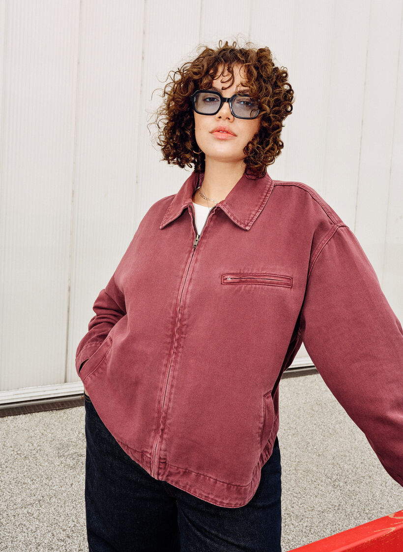 Kolorowa denimowa kurtka na zamek, R&oacute;żowy, Image image number 0