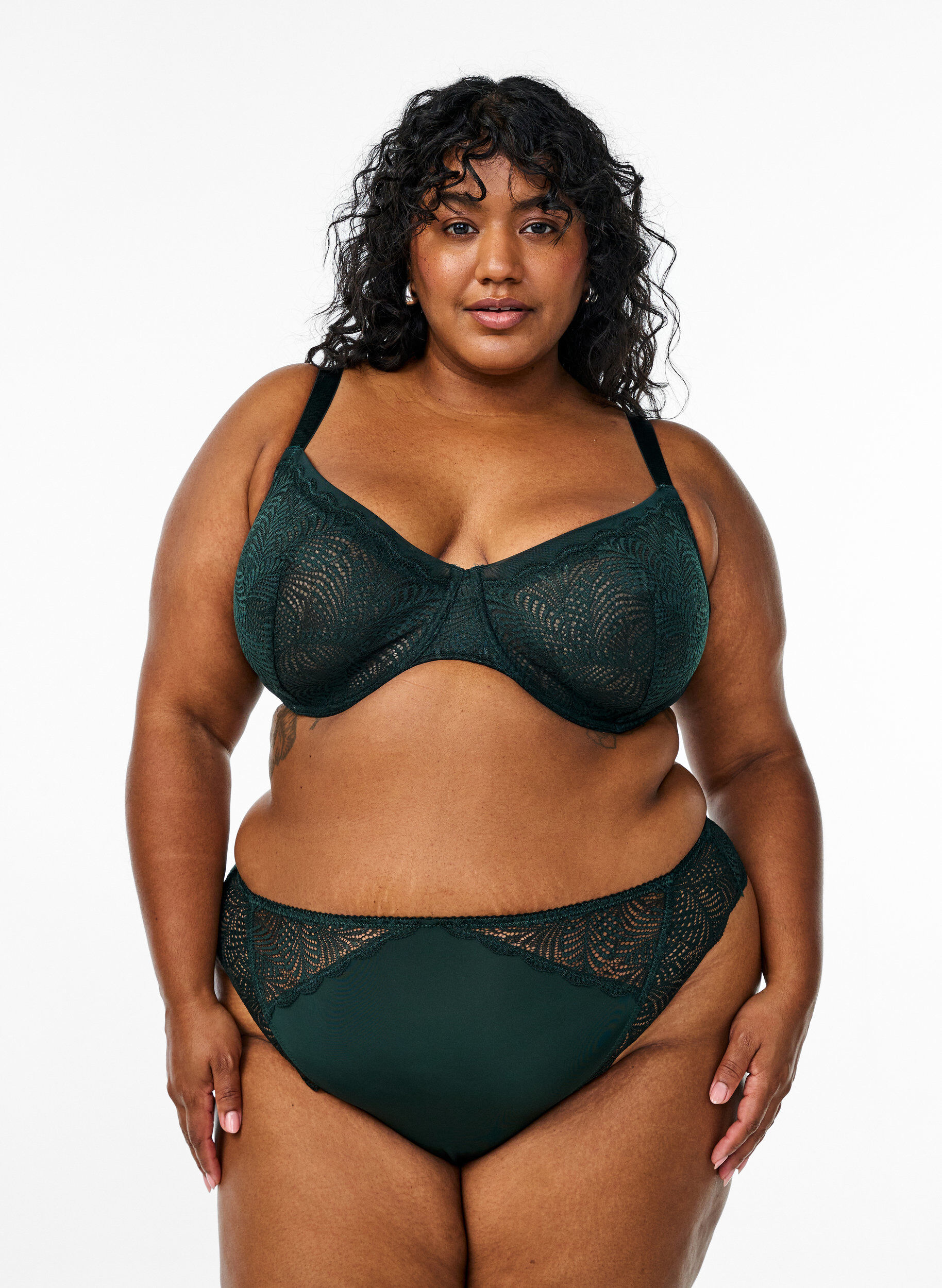 Zizzi Stringi z mikrofibry z koronkowymi detalami, Zielony, Model image number 0