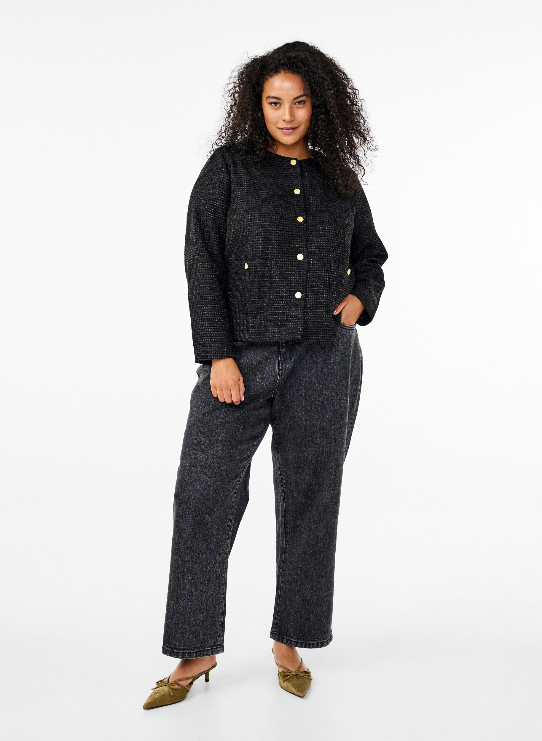 Zizzi Kurtka Boucle z kieszeniami i ozdobnymi guzikami, Black, Model image number 2