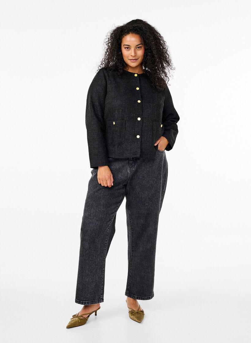 Kurtka Boucle z kieszeniami i ozdobnymi guzikami, Black, Model image number 2