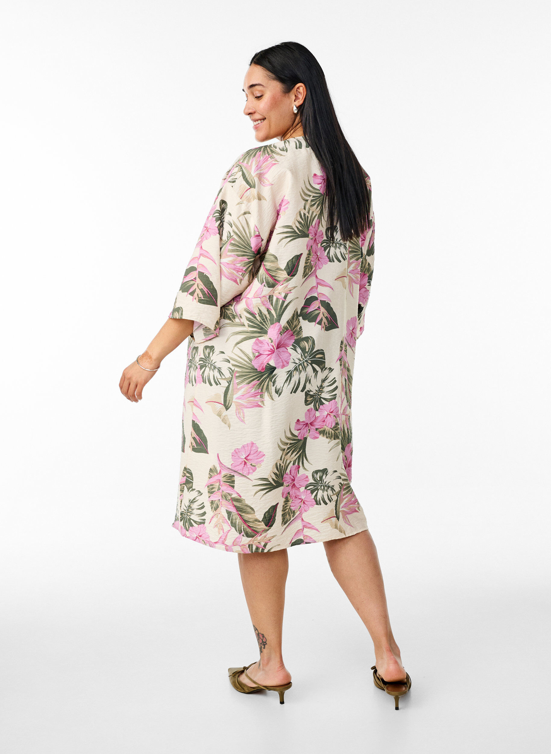 Zizzi Kimono z wiskozy z rekawami 3/4, Biały, Model image number 2