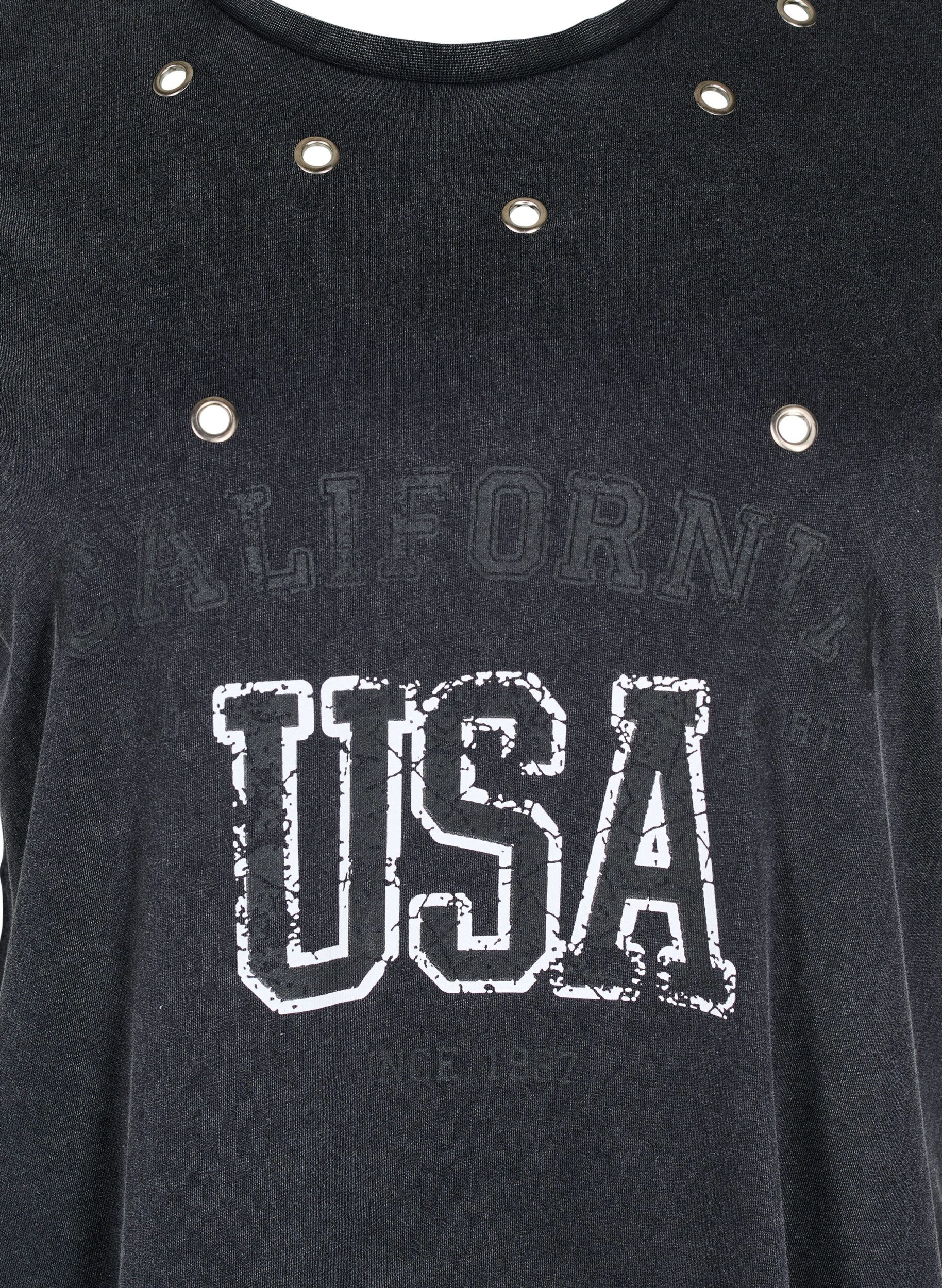 Zizzi Koszulka z oczkami i nadrukiem, Grey Washed , Packshot image number 2