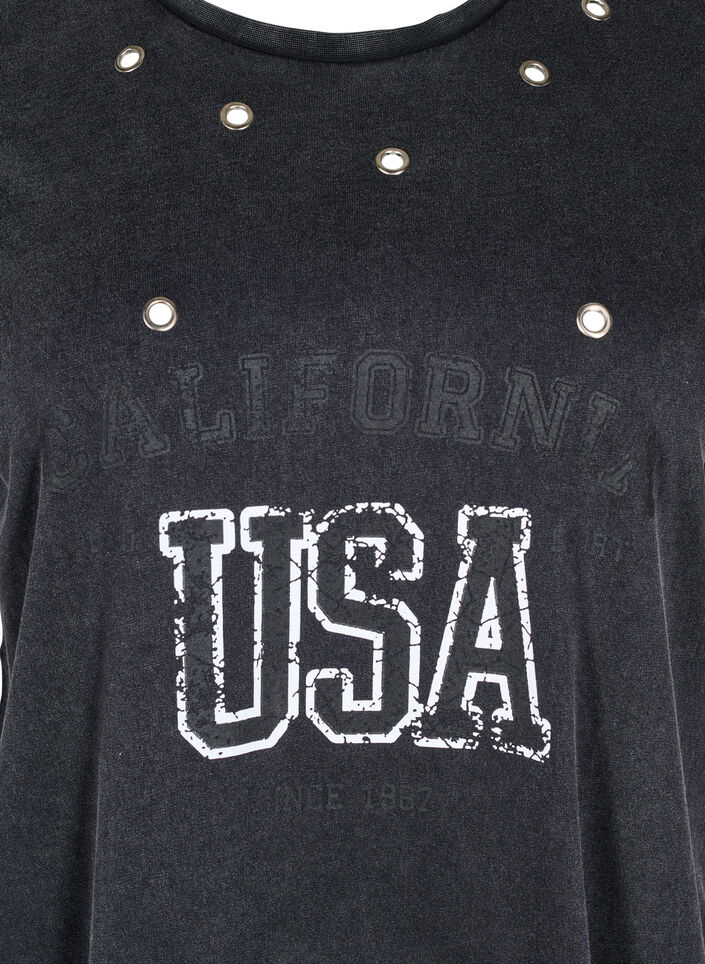 Koszulka z oczkami i nadrukiem, Grey Washed , Packshot image number 2