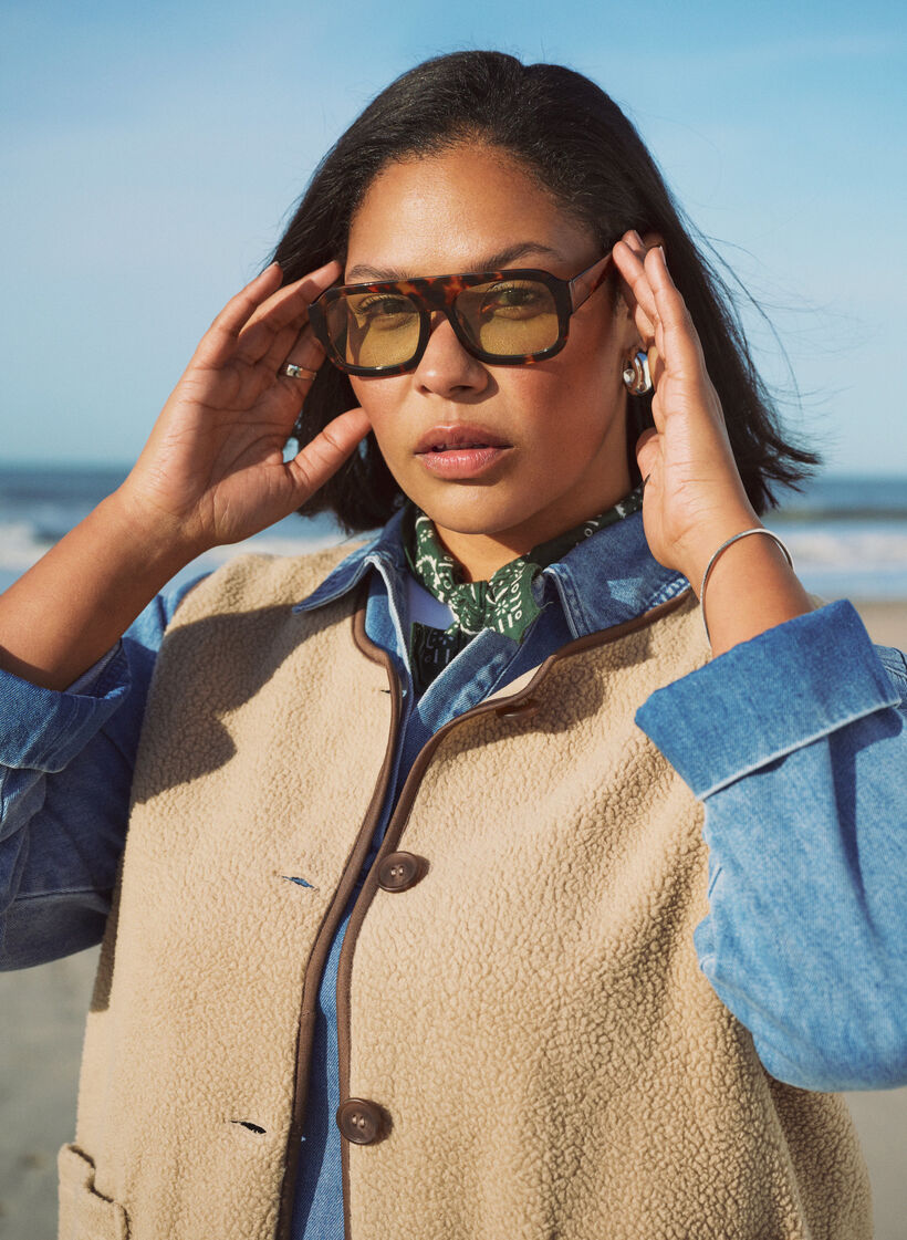 Bezrekawnik z polaru Teddy z kontrastowymi wykonczeniami, Beżowy, Image image number 0