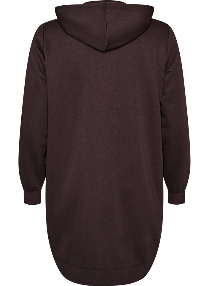 Dluga bluza z kapturem, zamkiem blyskawicznym i kieszeniami, Brązowy, Packshot image number 1