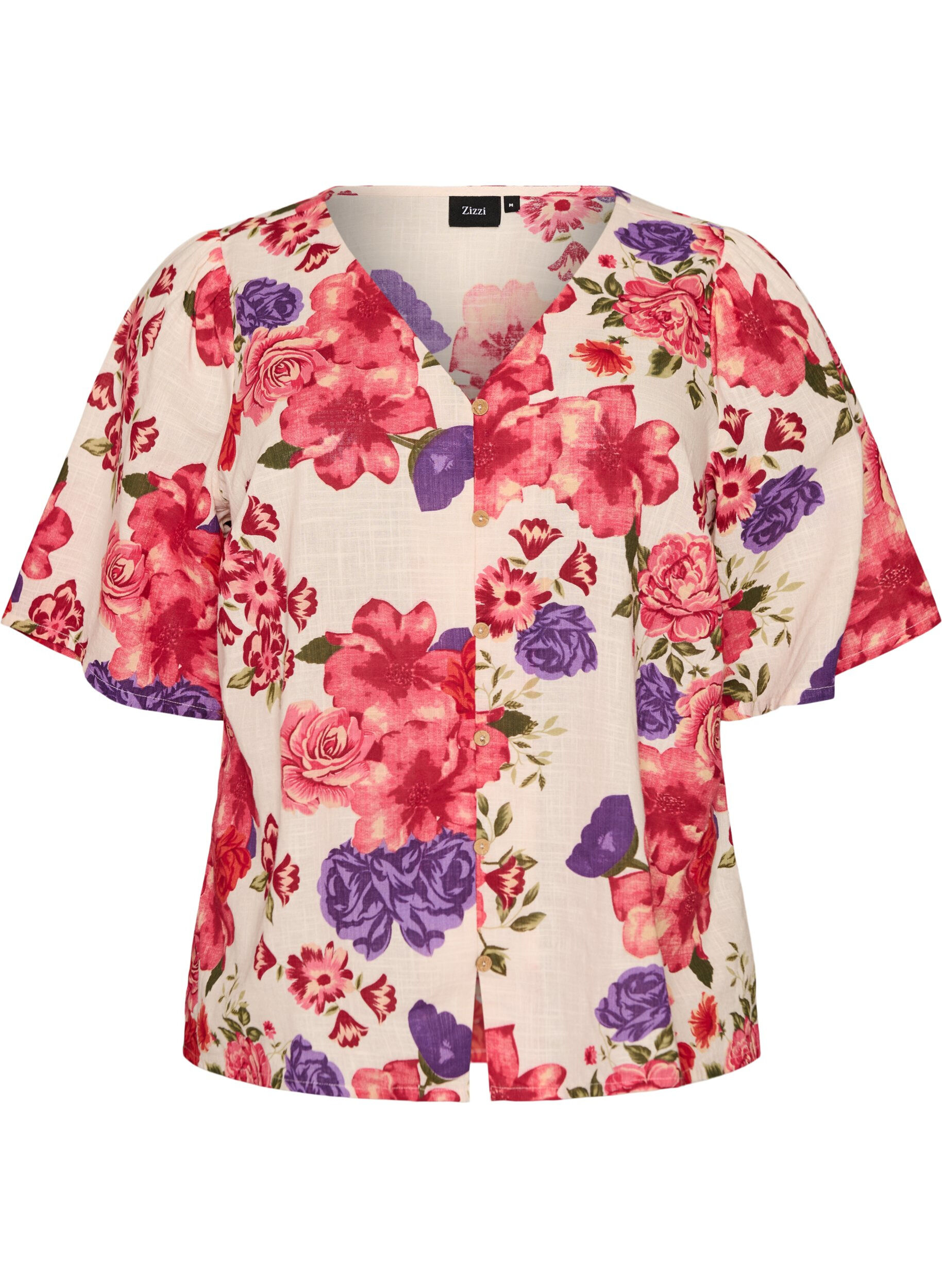 ZizziKoszula bawelniana z kr&oacute;tkim rekawem i dekoltem w ksztalcie litery V, Czerwony, Packshot image number 0