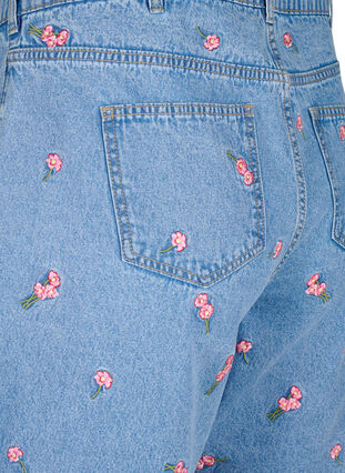Szorty jeansowe z haftowanymi kwiatami, Light Blue AOP, Packshot image number 3
