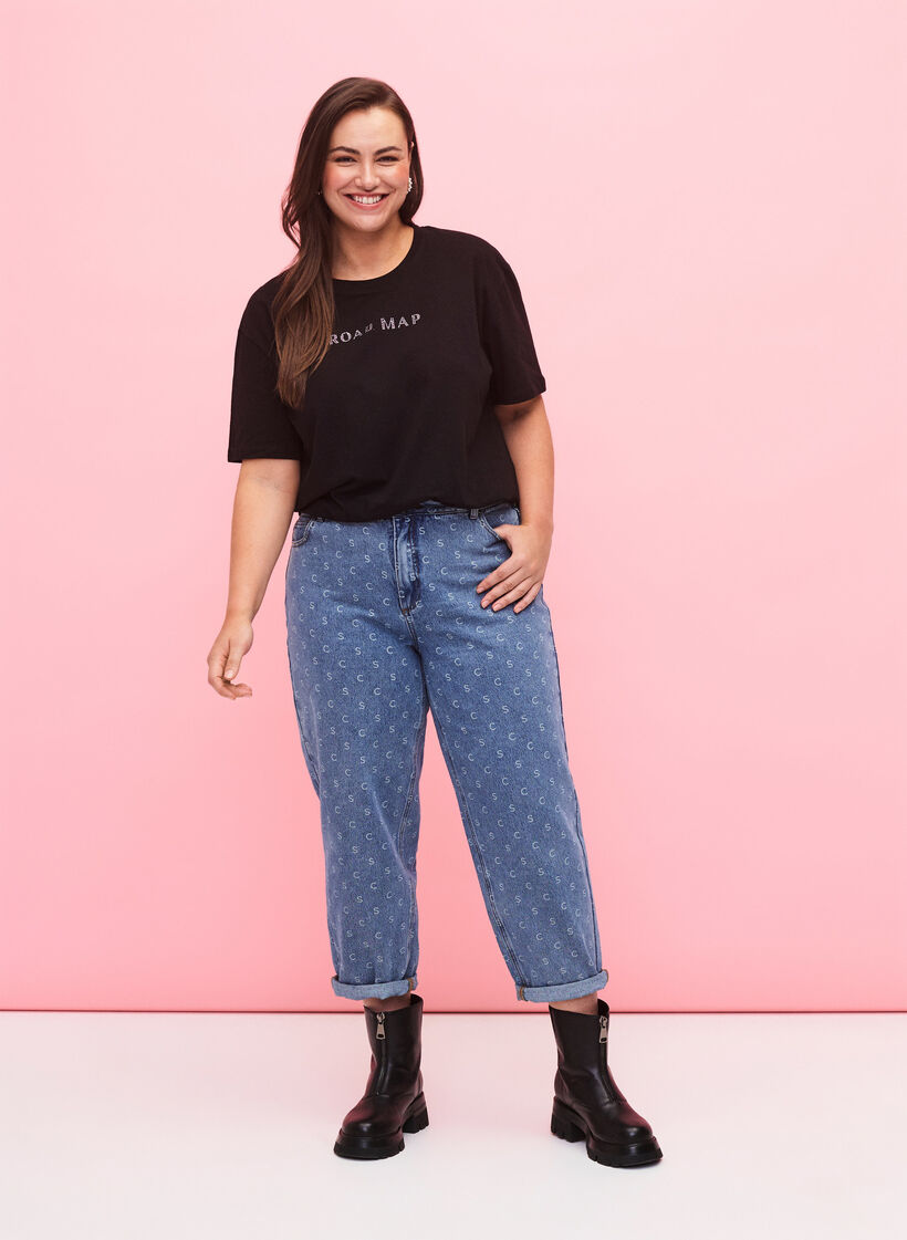 T-shirt z bawelny organicznej, Black, Model image number 2