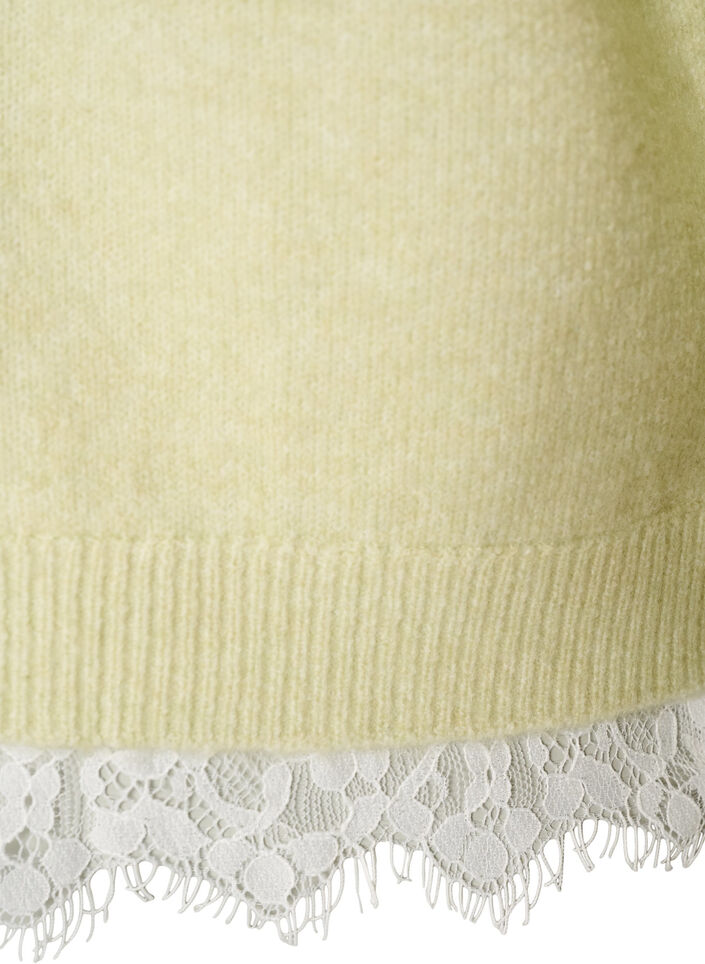 Sweter z dzianiny z koronkowym wykonczeniem u dolu, Zielony, Packshot image number 3