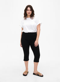 Jeansowe spodnie 3/4 z elastycznym paskiem, Black, Model
