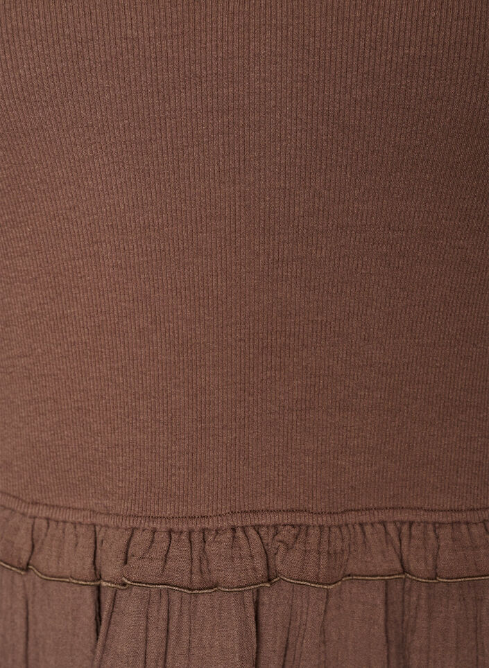 Koszula midi z bawelny bez rekaw&oacute;w z lam&oacute;wka i muslinem, Brązowy, Packshot image number 2