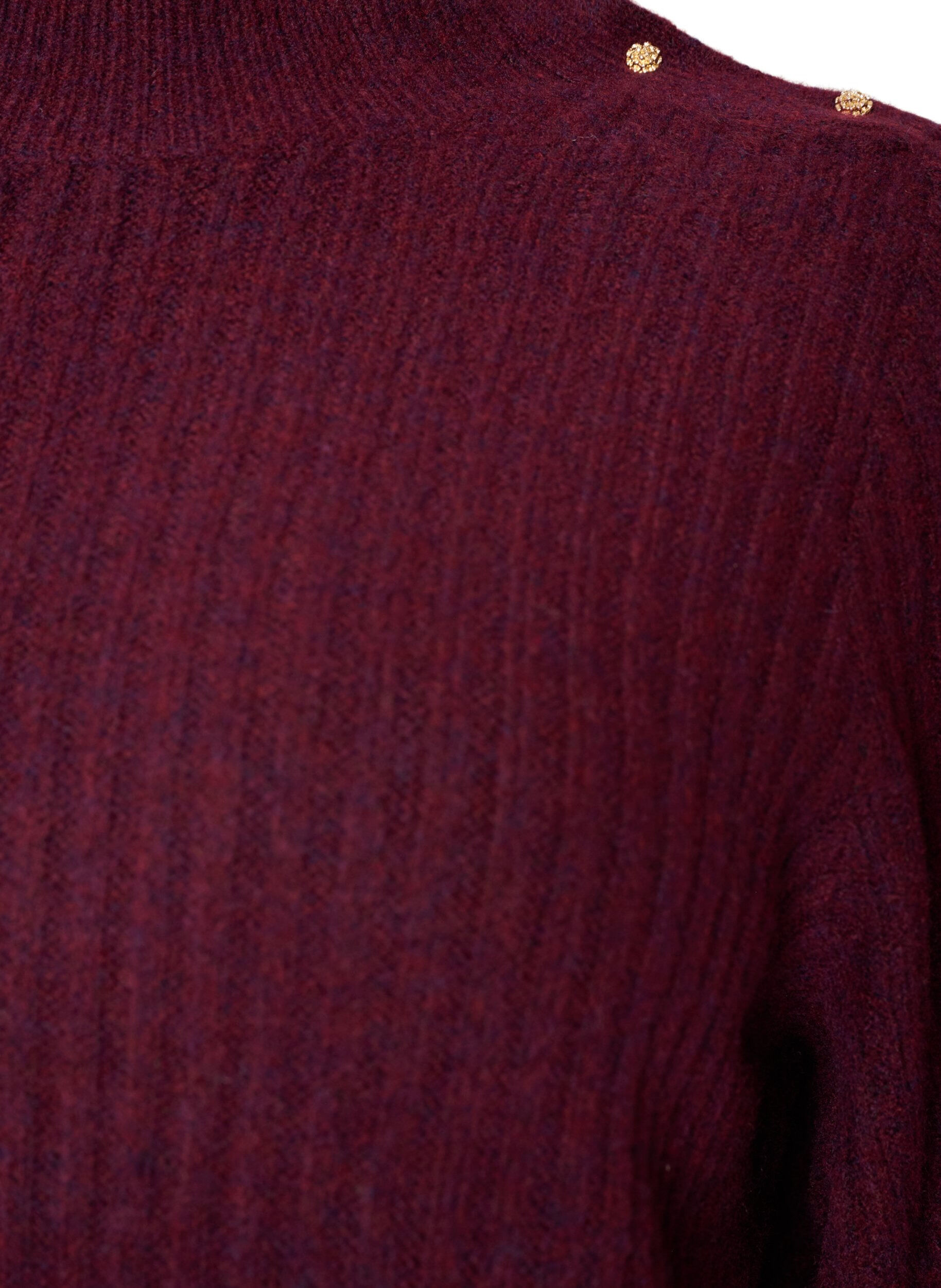 ZizziPrazkowany sweter z bufiastymi rekawami i guzikami, Ciemnobordowy, Packshot image number 2