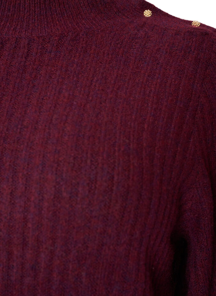 Prazkowany sweter z bufiastymi rekawami i guzikami, Ciemnobordowy, Packshot image number 2