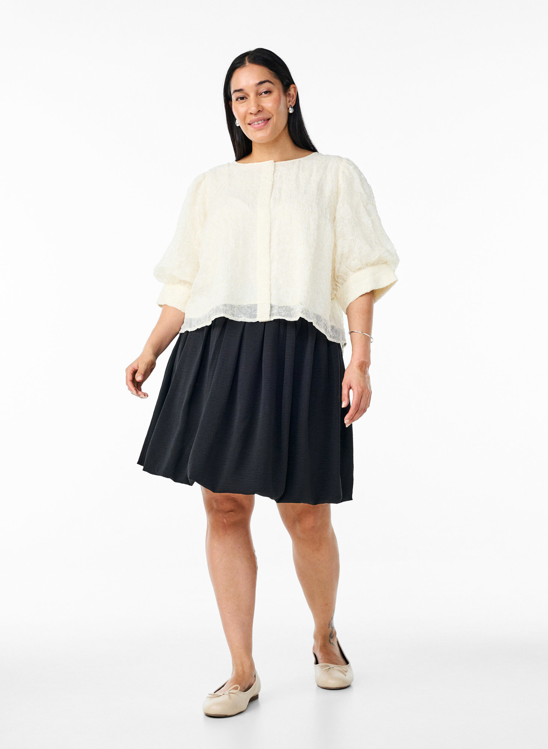 Zizzi Imprezowa bluzka z cekinami i rekawami 1/2, Biały, Model image number 1