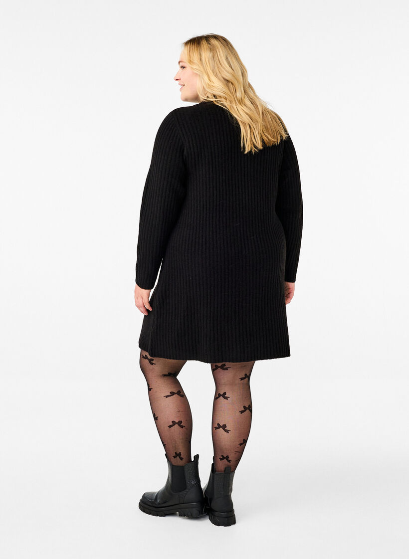 Krótka sukienka w prazki z okraglym dekoltem, Black, Model image number 1